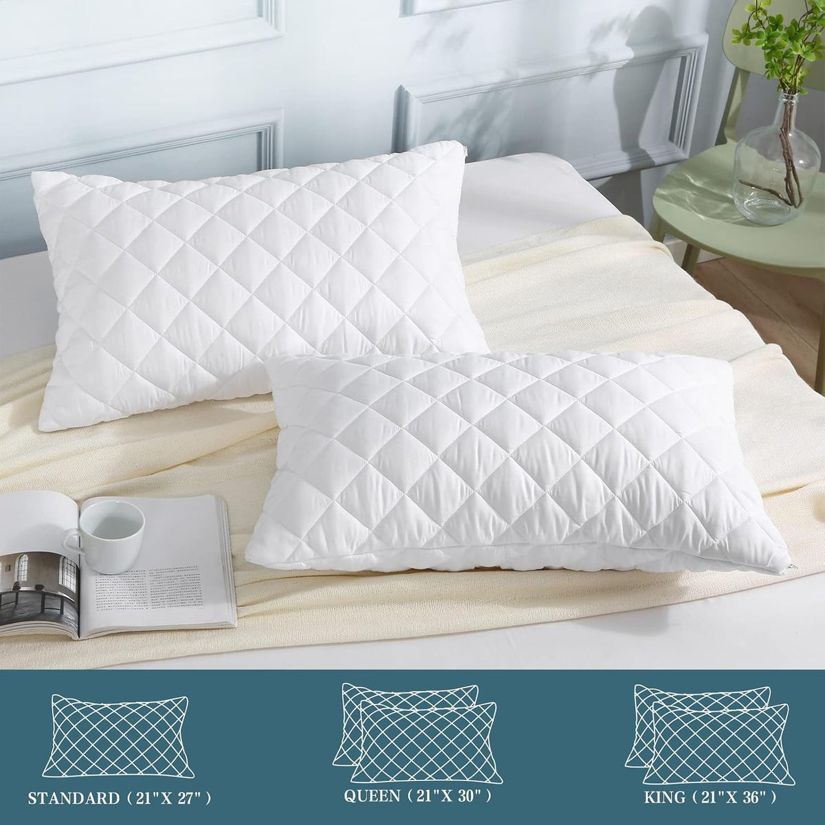 UNILIBRA 2 Pack Waterproof Pillow Protector Quilted Queen Size(21"X30")