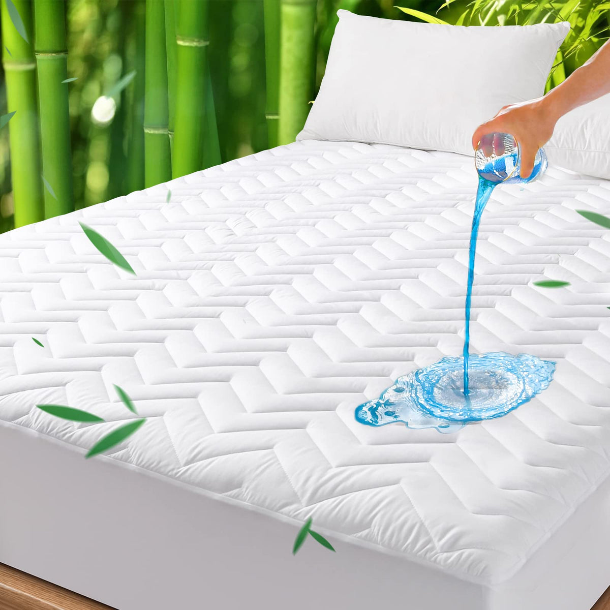Queen Size Waterproof Mattress Protector Quilted, Breathable Ultra-Soft Filling Mattress Pad, Fitted Deep Pocket Mattress Cover Fits 6''-25'' Mattress White