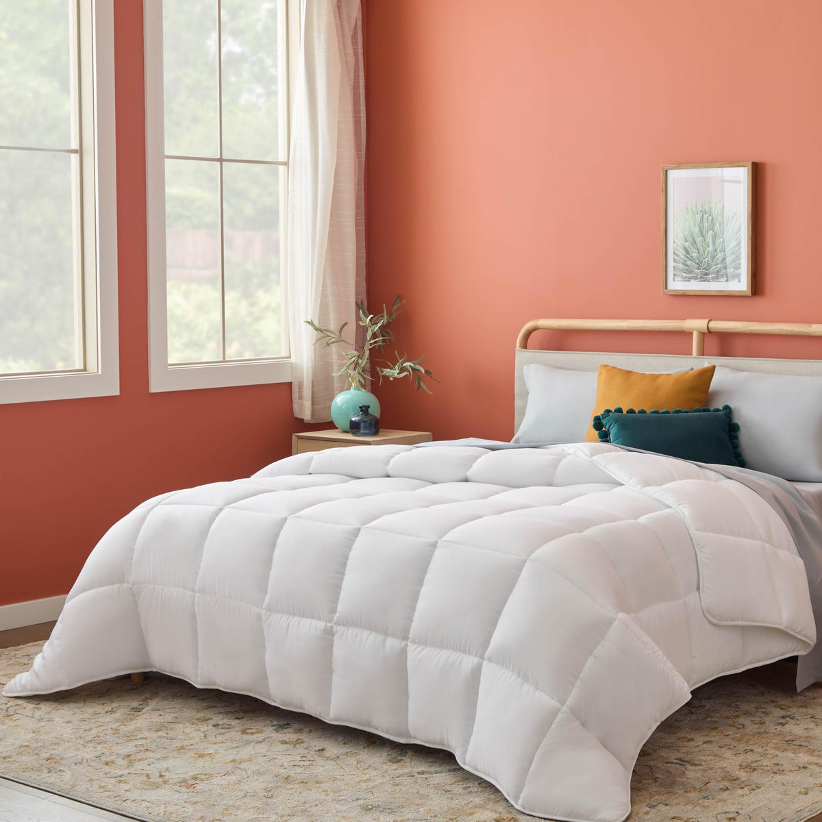 Linenspa White Down Alternative Comforter and Duvet Insert, for Queen Size Bed – All-Season Comforter with Box Stitch and 8 Duvet Loops – Bedding for Kids, Teens, and Adults