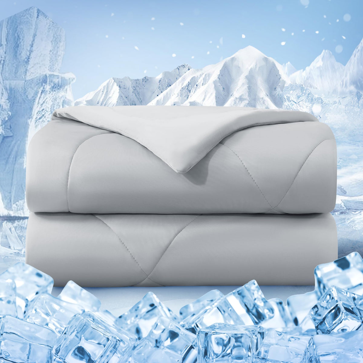 Cooling Comforter Queen Size, Double-Sided Cold Tech Fabric Quilted Bed Comforters Cooling Blanket for Hot Sleepers, Breathable Lightweight Summer Bedding, All-Season Ice Blanket, Dark Gray