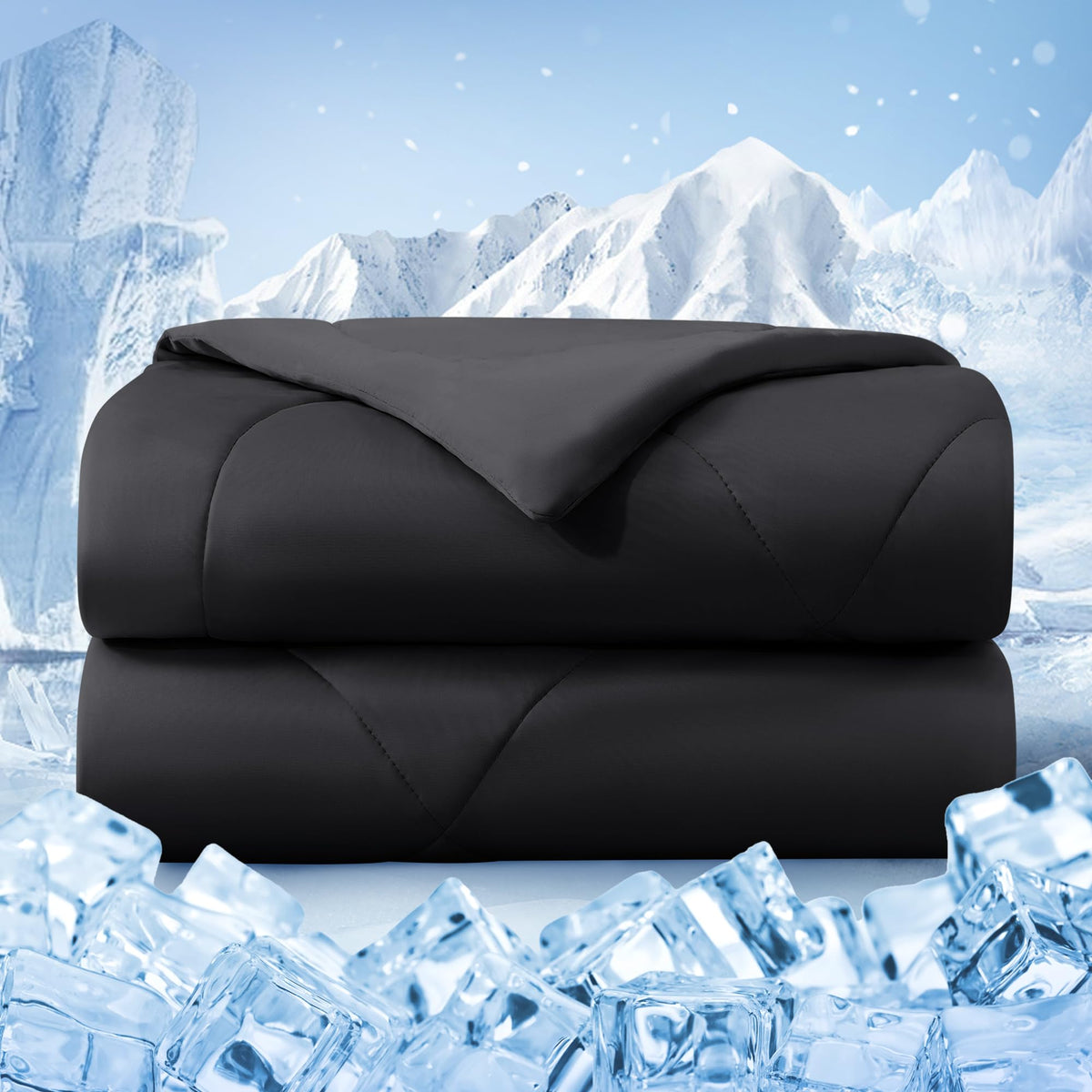 Cooling Comforter Queen Size, Double-Sided Cold Tech Fabric Quilted Bed Comforters Cooling Blanket for Hot Sleepers, Breathable Lightweight Summer Bedding, All-Season Ice Blanket, Dark Gray
