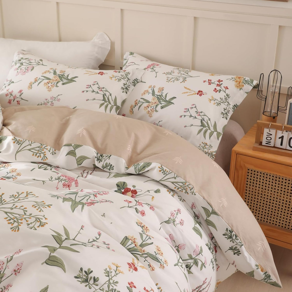 OAITE Queen Duvet Cover Set 3pcs 100% Cotton Wildflower Botanical