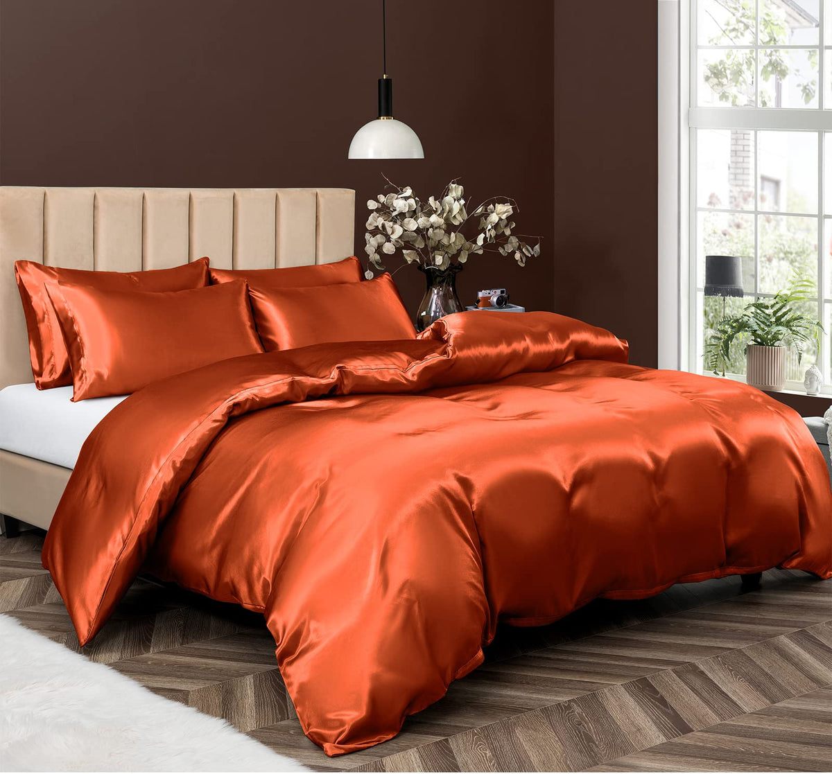 P Pothuiny 5 Pieces Blush Pink Satin Duvet Cover Full/Queen Size Set