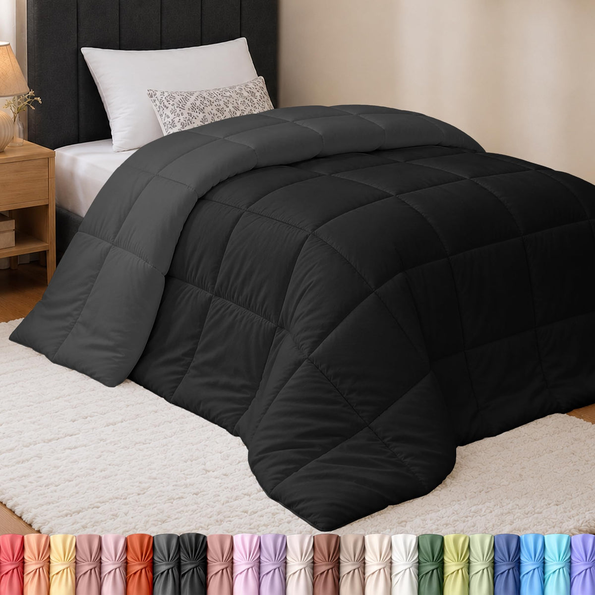 Utopia Bedding Queen Comforter, Duvet Insert, Black, 88 x 88 Inches