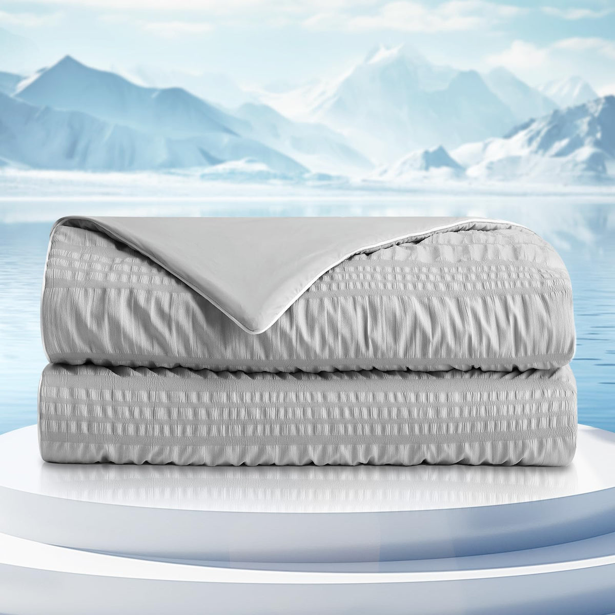 Cozy Bliss Seersucker Cooling Comforter Queen Size, Q-Max 0.45 Reversible Lightweight Cooling Blanket, Breathable Silk Smooth Summer Bedding Quilt for Hot Sleepers Night Sweats Dark Grey