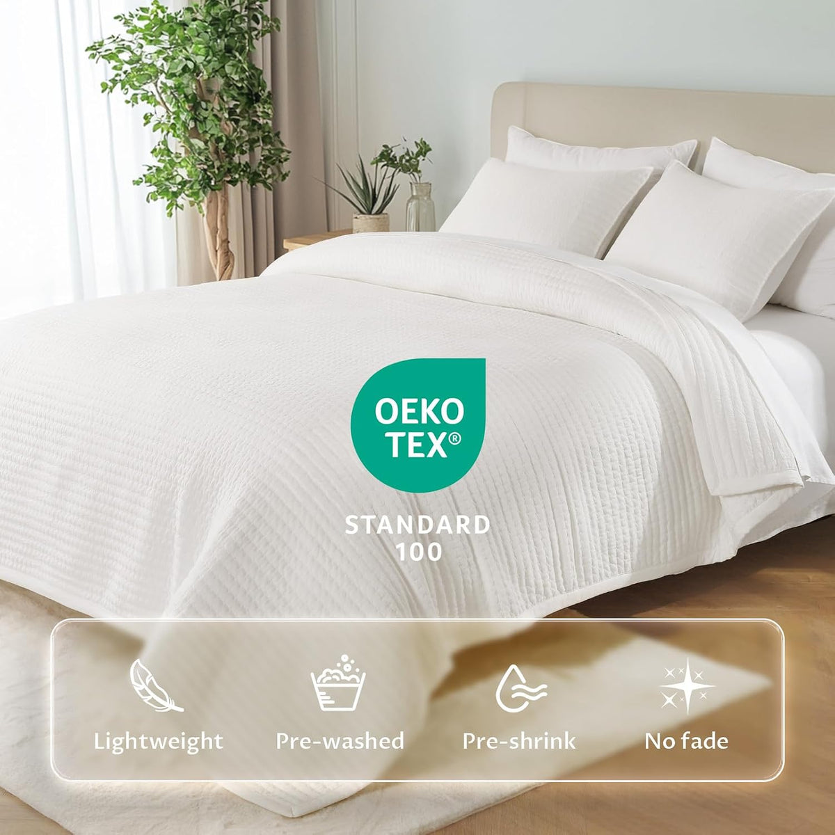 KASENTEX Oversized Queen Quilt Set 102x106, Soft Washed 3-Layer Lightweight