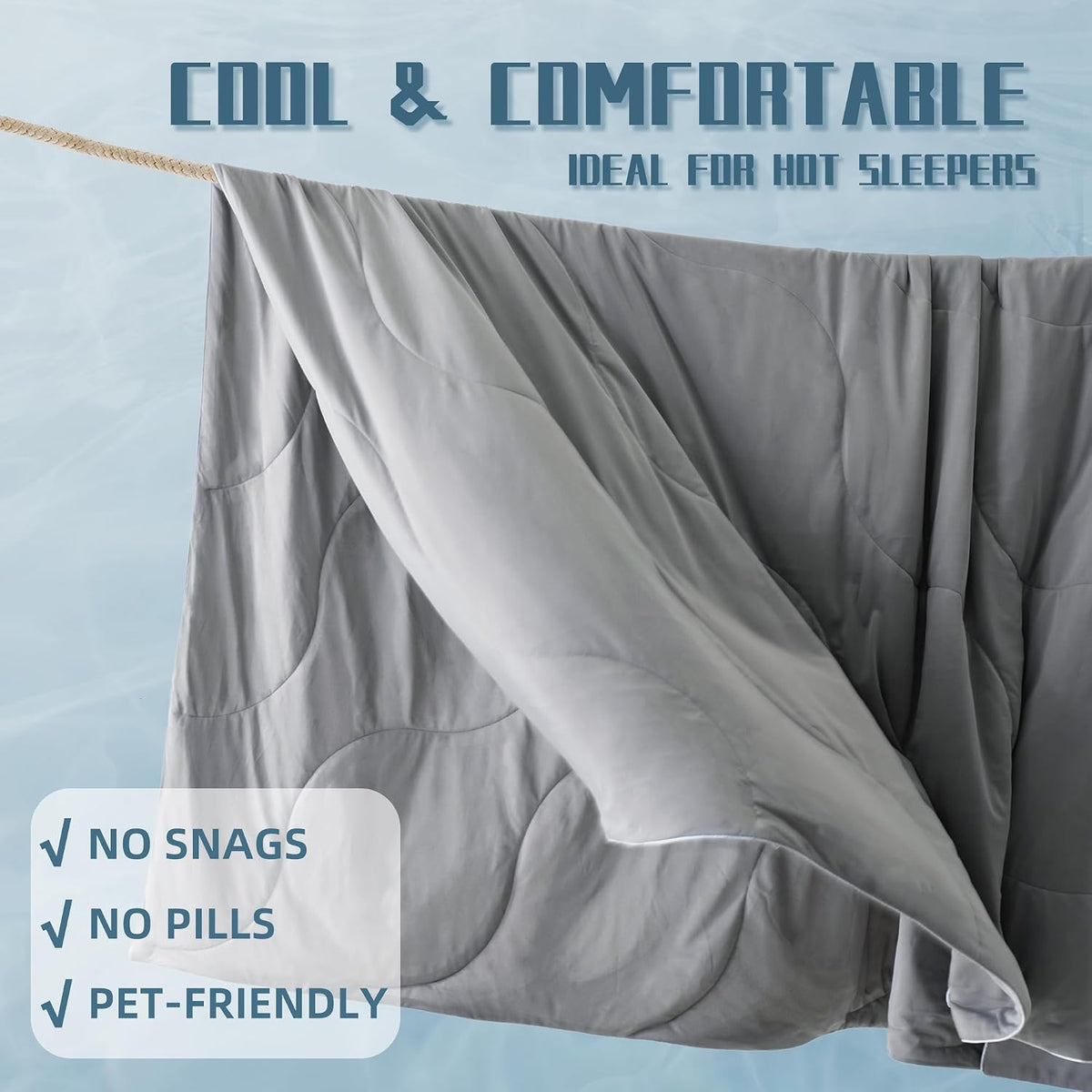 DOWNCOOL Cooling Comforter Queen Size,Grey Cooling Blanket for Hot Sleeper