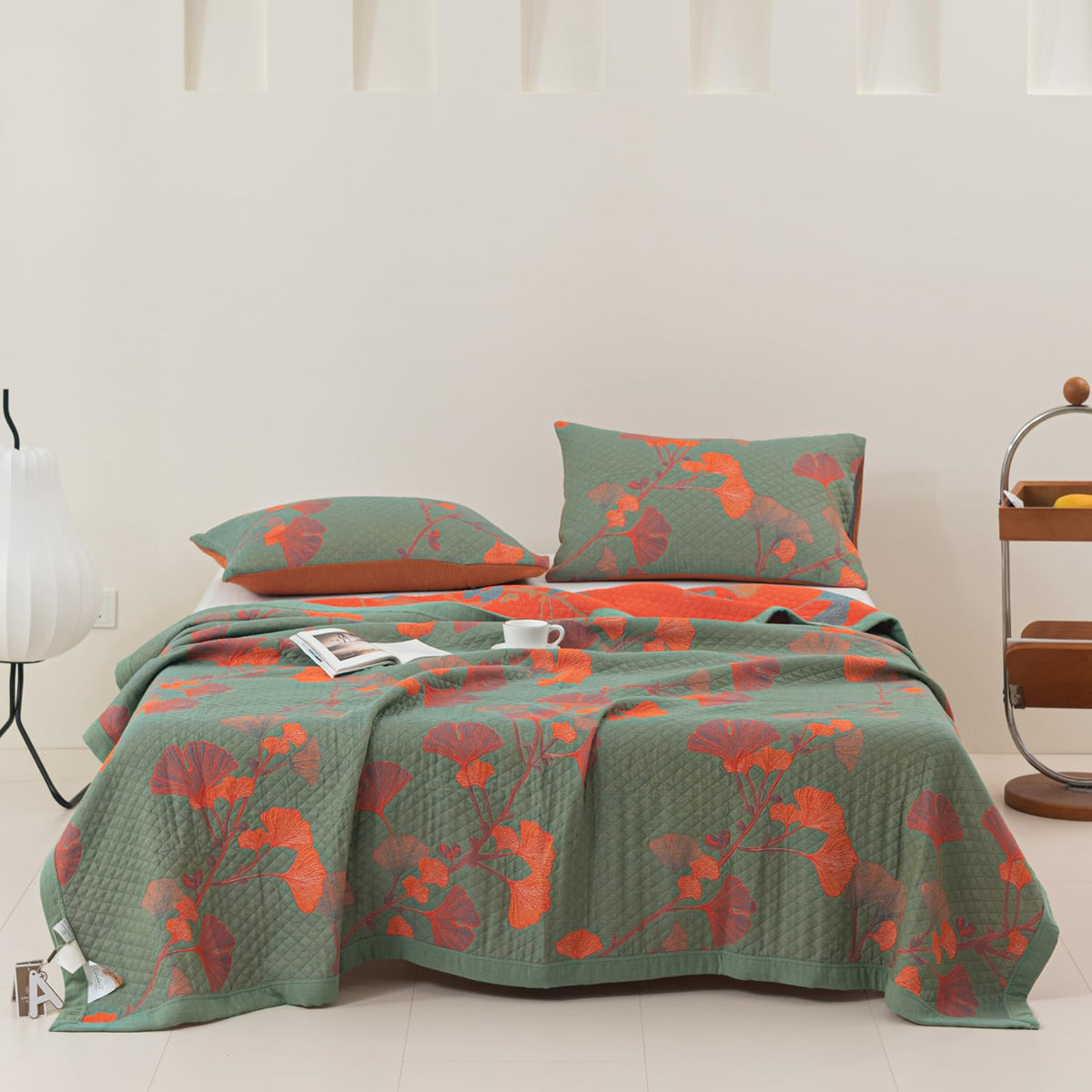 100% Cotton Muslin Botanical Blanket Jacquard Floral Plants Pattern Quilt, Soft Bed Cover Lightweight Breathable Gauzy Reversible Bedspread Coverlet Bedding King(98"x94"), No Pillow Sham