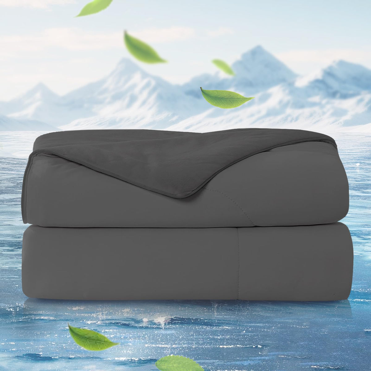 Cozy Bliss Cooling Comforter Queen Size x Sorona® Viscose Natural Fiber, Reversible Silky Smooth Cooling Blanket with Q-Max＞0.45 for Hot Sleepers & Night Sweats, Cool Grey, 90"x90"
