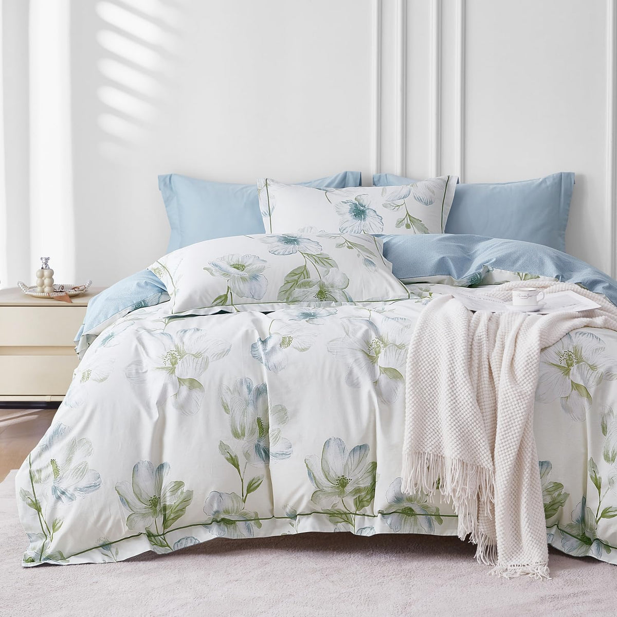 OAITE Queen Duvet Cover Set 3pcs 100% Cotton Wildflower Botanical