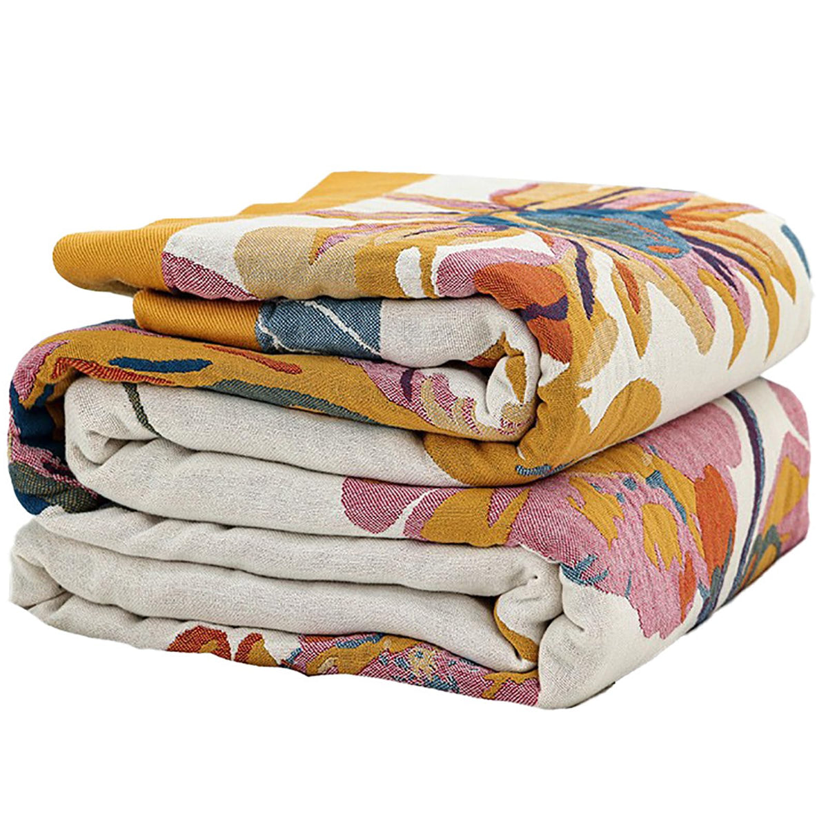 Floral Rustic Large Boho Throw Blanket 90"x98" Orange&Sage Green