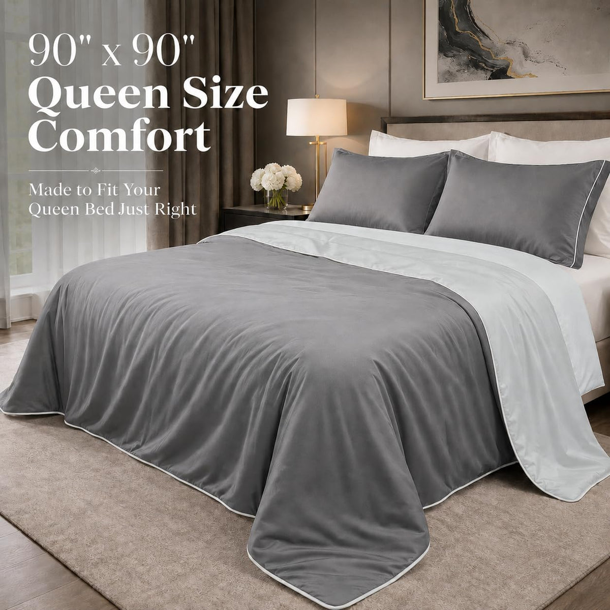 Eastsora Cooling Comforter Queen Size, Cooling Blanket for Hot Sleepers, Q-Max 0.45 Reversible Summer Comforter, Lightweight Breathable Bedding for Night Sweats, Gray