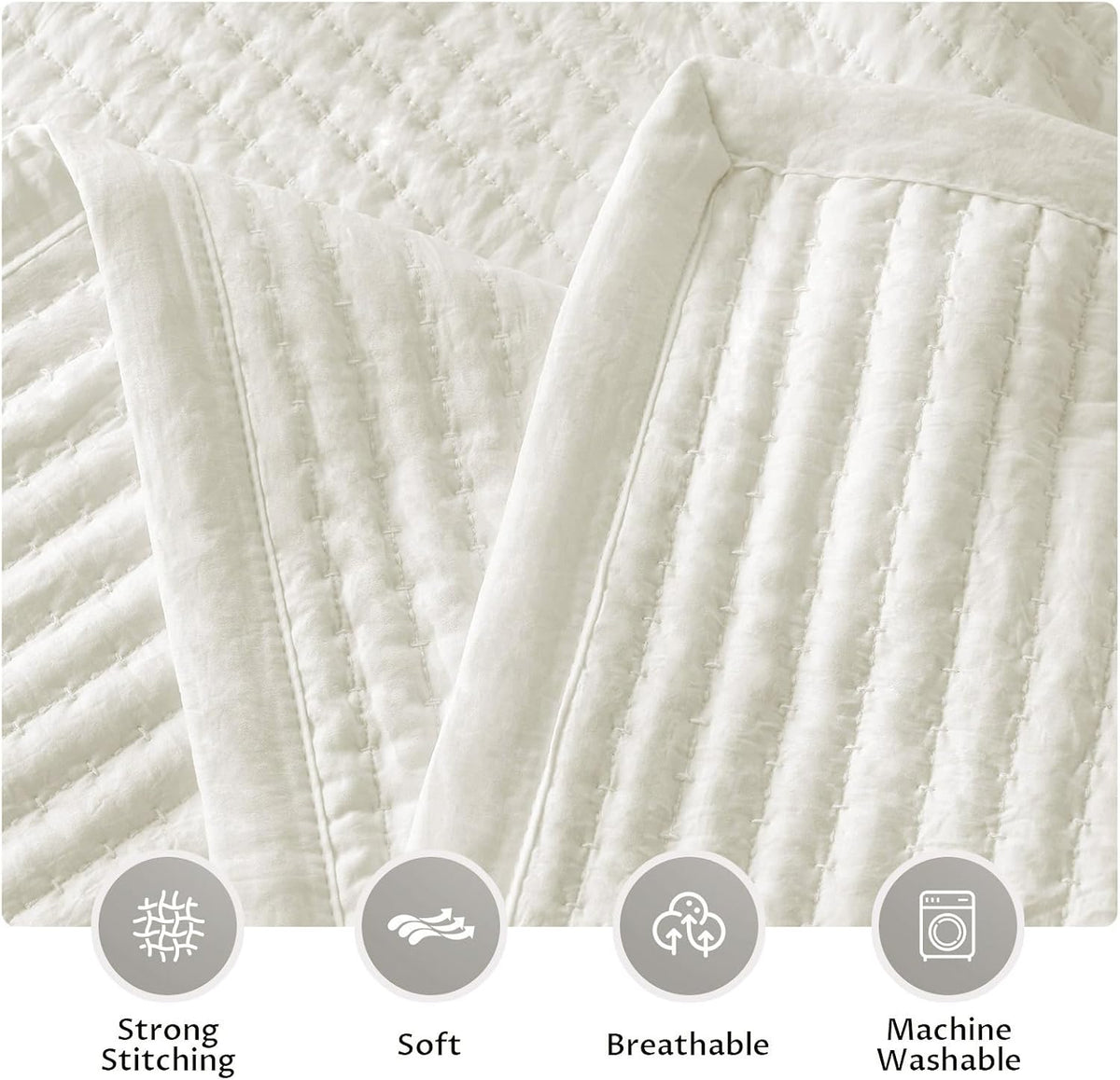 KASENTEX Oversized Queen Quilt Set 102x106, Soft Washed 3-Layer Lightweight