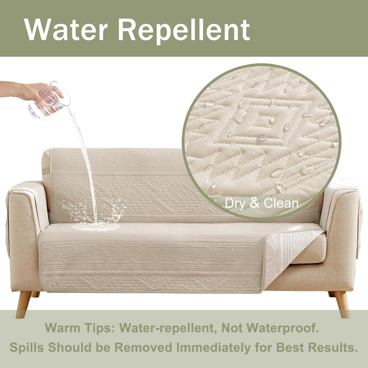 Soft Boho Quilted Couch Cover with Pockets for Extra-Large Sofa, Anti-Slip Boho Sofa Covers Washable for 3 Cushion Pet Friendly, Oversized Sofa Cover Water-Repellent (X-Large Sofa 78", Beige)
