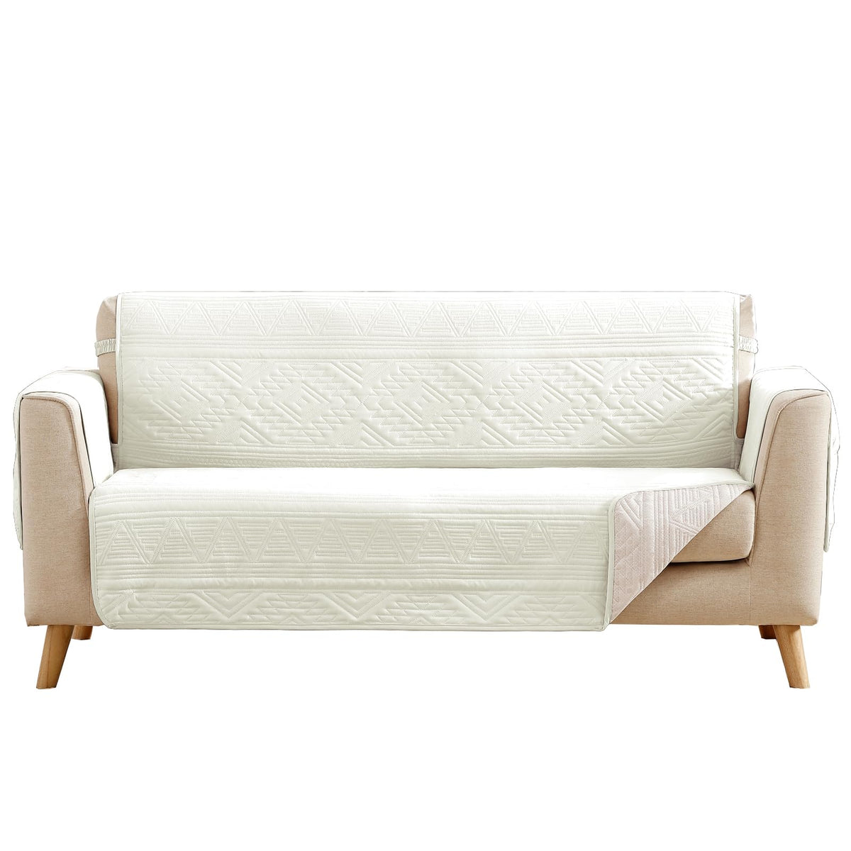 Soft Boho Quilted Couch Cover with Pockets for Extra-Large Sofa, Anti-Slip Boho Sofa Covers Washable for 3 Cushion Pet Friendly, Oversized Sofa Cover Water-Repellent (X-Large Sofa 78", Beige)