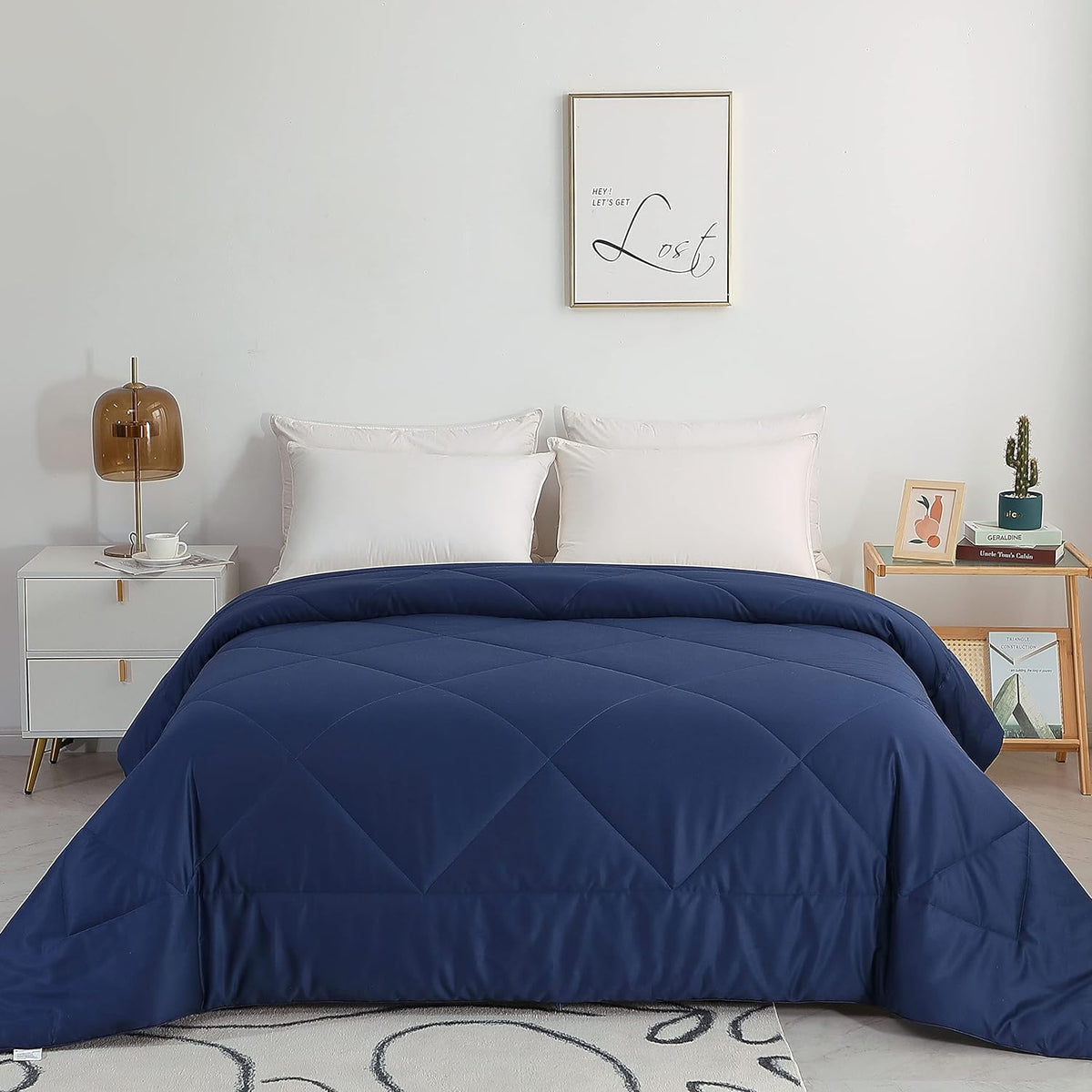 2026 Premium Upgraded Non-Vacuum Bed Quilt All Seasons 100% Cotton Filled Comforter - Reversible Lightweight Soft Breathable Fluffy (Pure White, Twin)