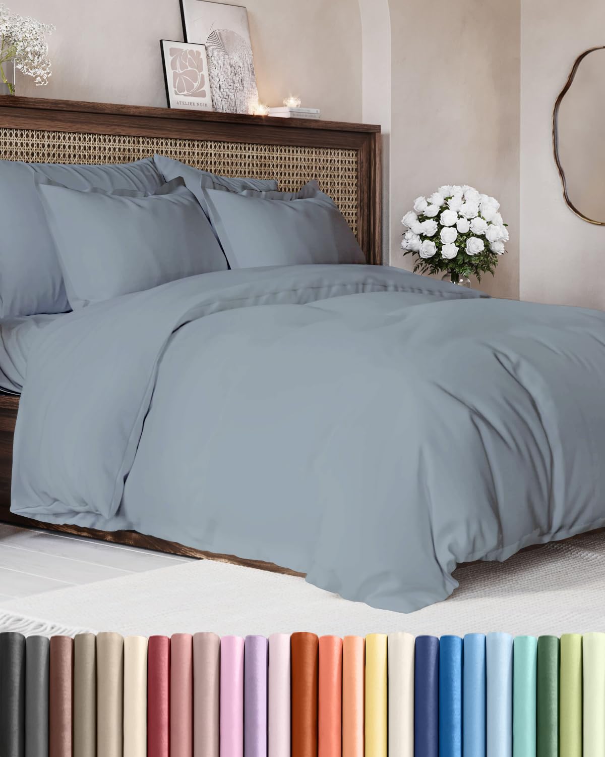 Duvet Cover Queen Size - Extra Soft 3 Piece with Zipper Closure - White