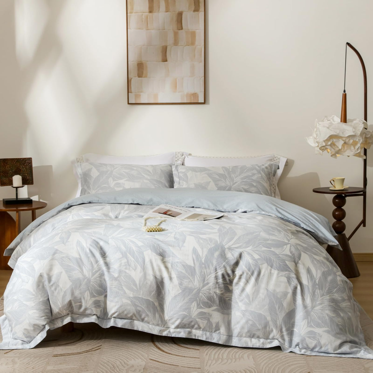 OAITE Queen Duvet Cover Set 3pcs 100% Cotton Wildflower Botanical