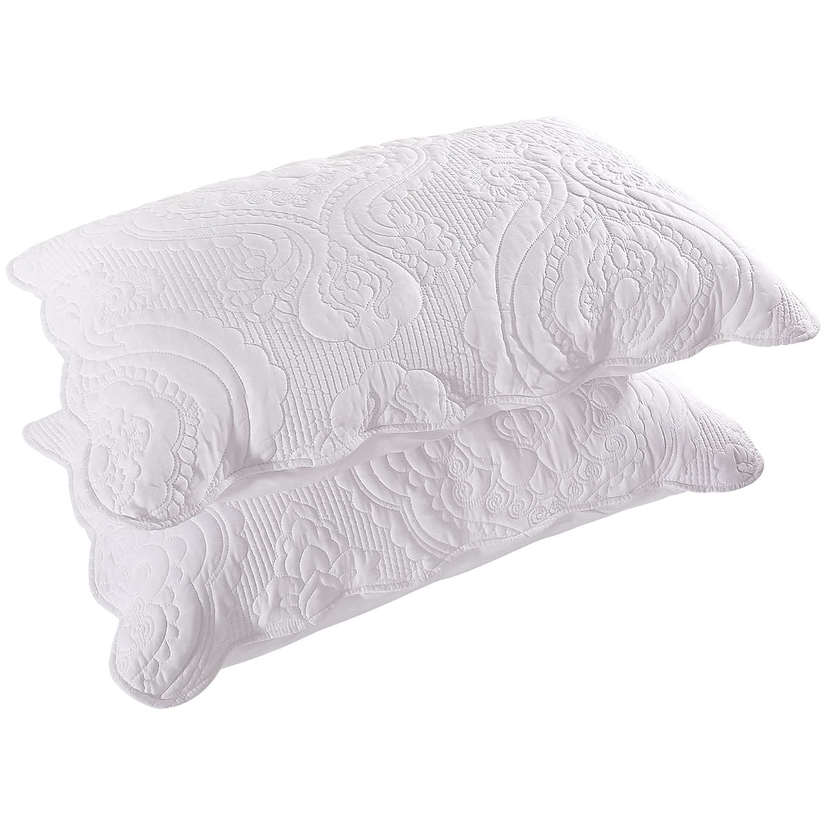 BOSOWOS Quilted Pillow Shams Set of 2, Decorative Microfiber Standard Bed Pillow Shams, Soft Pillow Covers with Envelope Closure (White, 2Pcs:20 x 26inch)