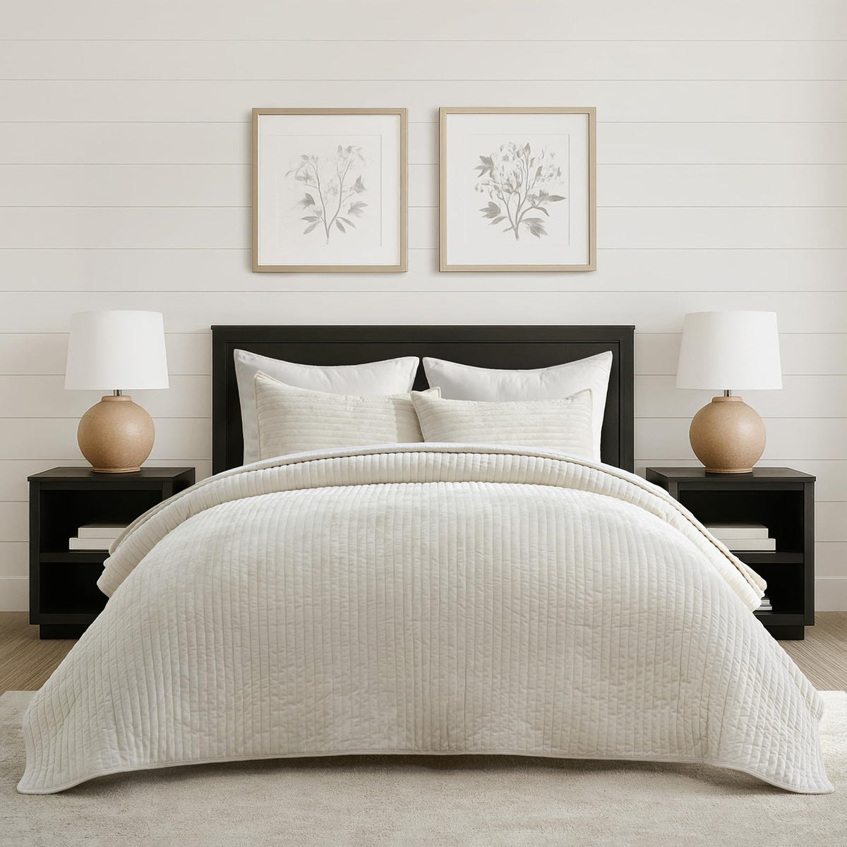 EverGrace Stripe Channel Luxury Velvet Quilt Set King Size, Mocha Brown
