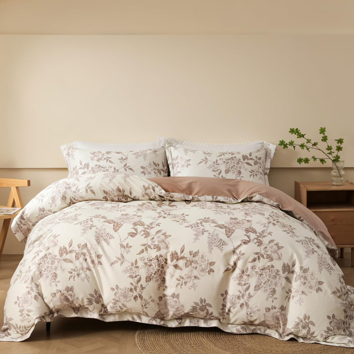 OAITE Queen Duvet Cover Set 3pcs 100% Cotton Wildflower Botanical