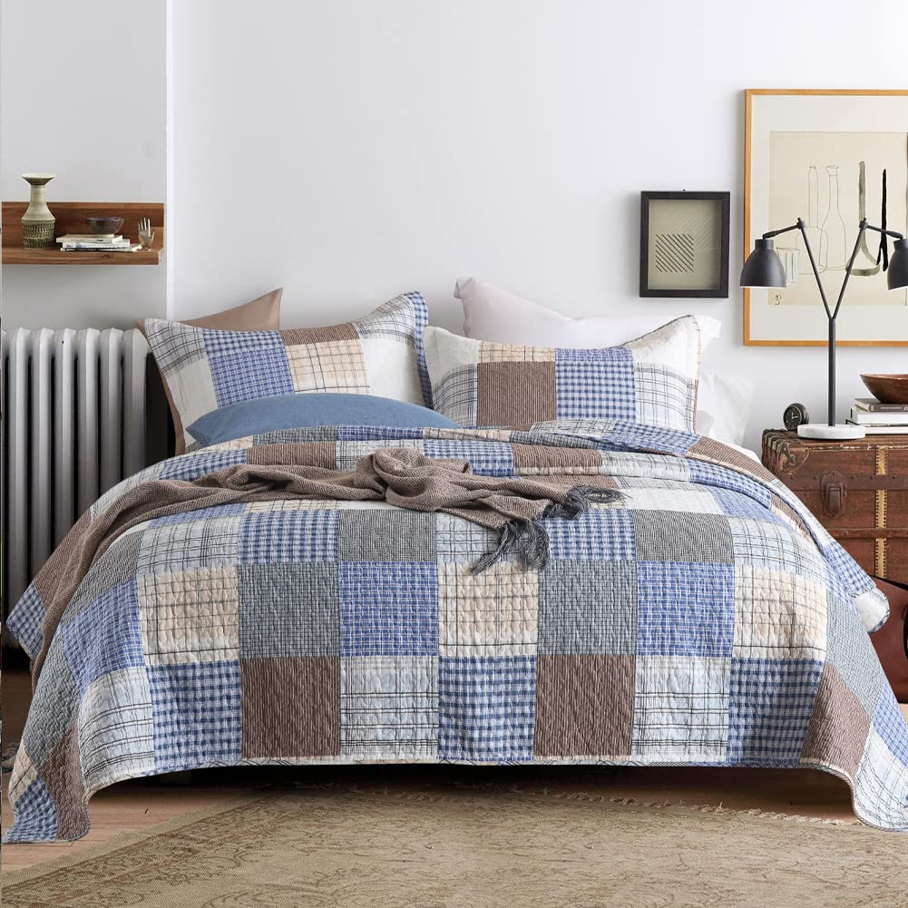 Secgo California King Quilt Size - 100% Cotton Oversized California Comforter Set Green Bedding Sets (120 * 110 Inch) with 2 Pillow Shams, Patchwork Reversible Lightweight Bedspread