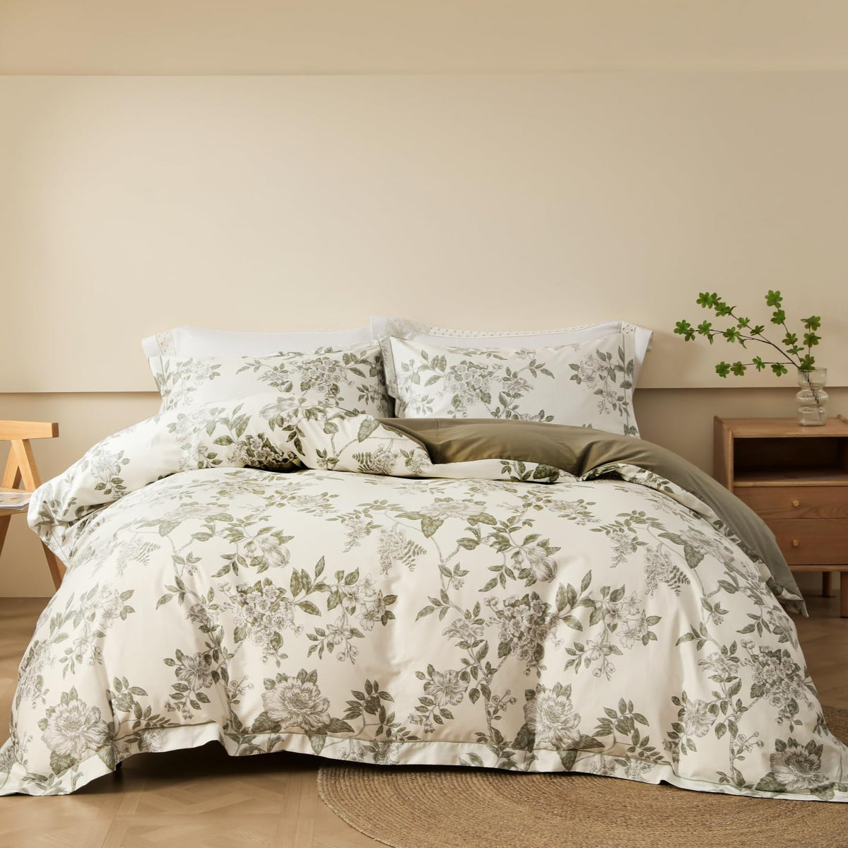 OAITE Queen Duvet Cover Set 3pcs 100% Cotton Wildflower Botanical