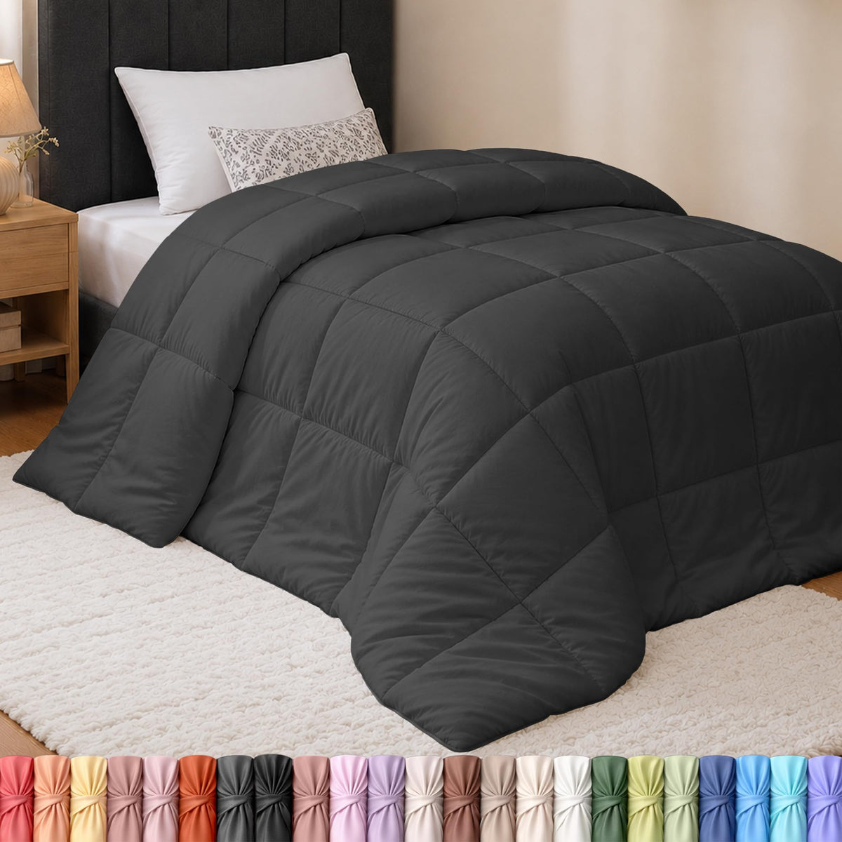 Utopia Bedding Queen Comforter, Duvet Insert, Black, 88 x 88 Inches