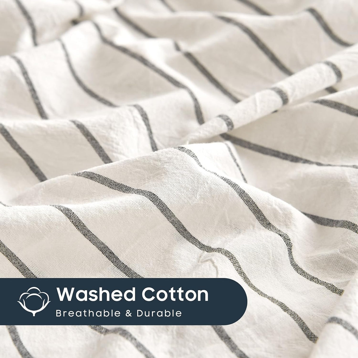 Wake In Cloud Striped Cotton Duvet Cover Set, White, Queen