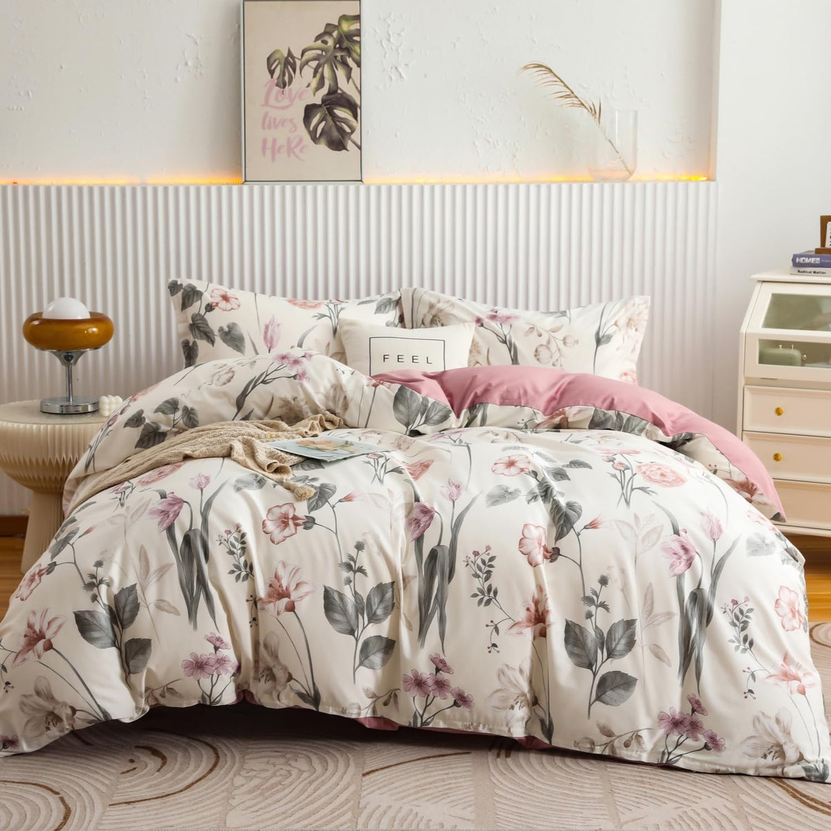 OAITE Queen Duvet Cover Set 3pcs 100% Cotton Wildflower Botanical