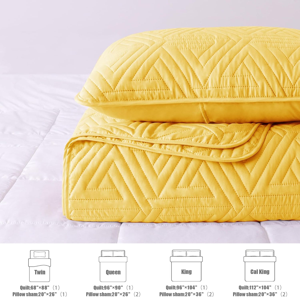 Whale Flotilla Soft Geometric Queen Quilt Set for All Seasons, Yellow