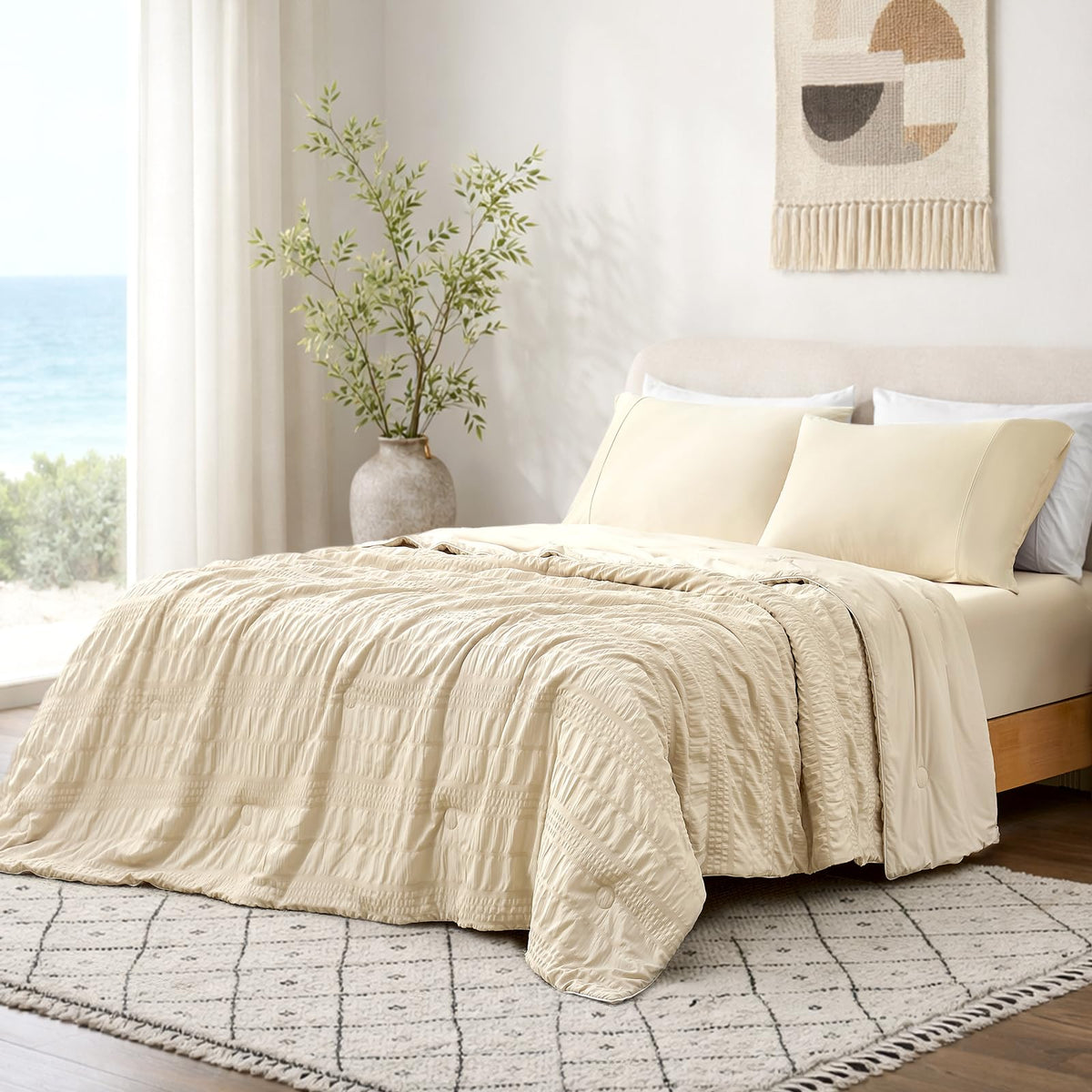 Cozy Bliss Seersucker Cooling Comforter Queen Size, Q-Max 0.45 Reversible Lightweight Cooling Blanket, Breathable Silk Smooth Summer Bedding Quilt for Hot Sleepers Night Sweats Dark Grey
