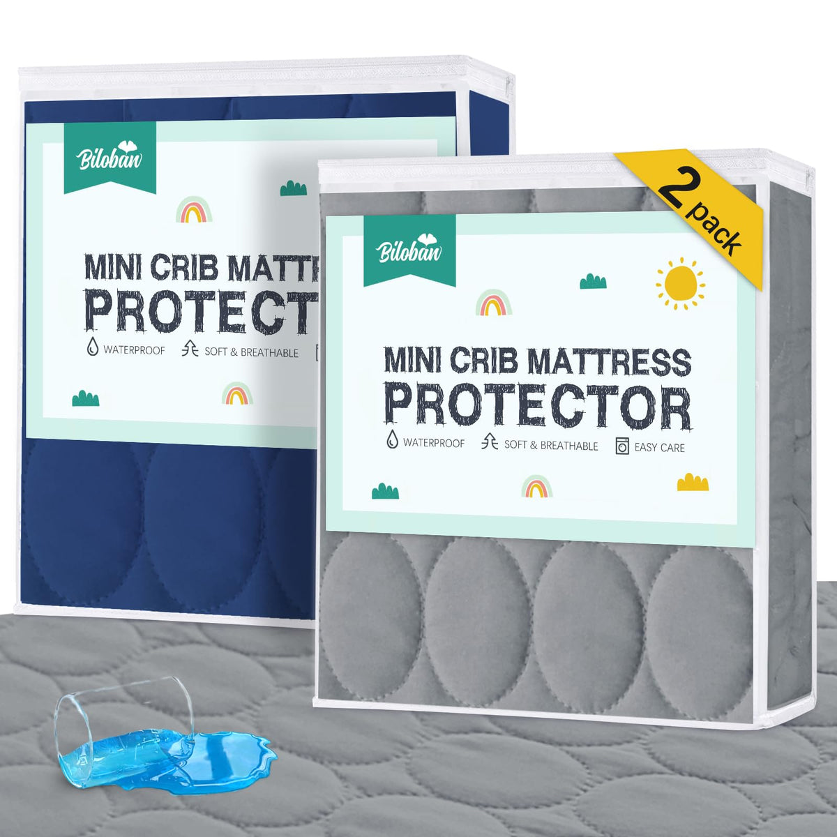 Crib Mattress Protector Sheets Waterproof 2 Pack, 52” x 28” White