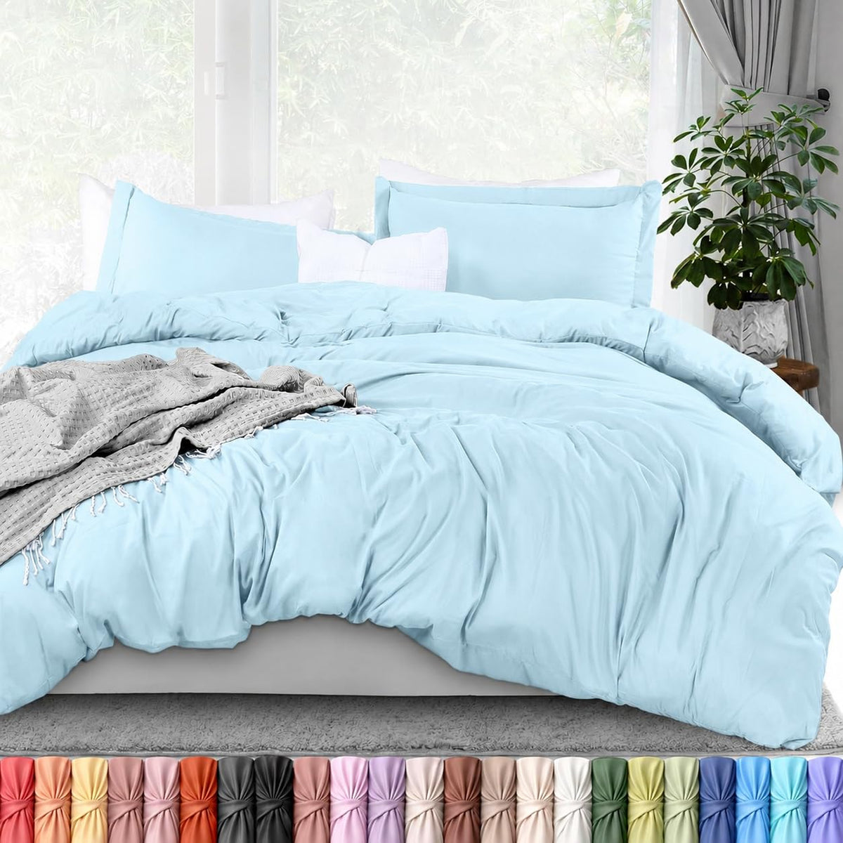 Duvet Cover Queen, 3 Piece Cotton Like Polyester with Zipper Closure, Grey