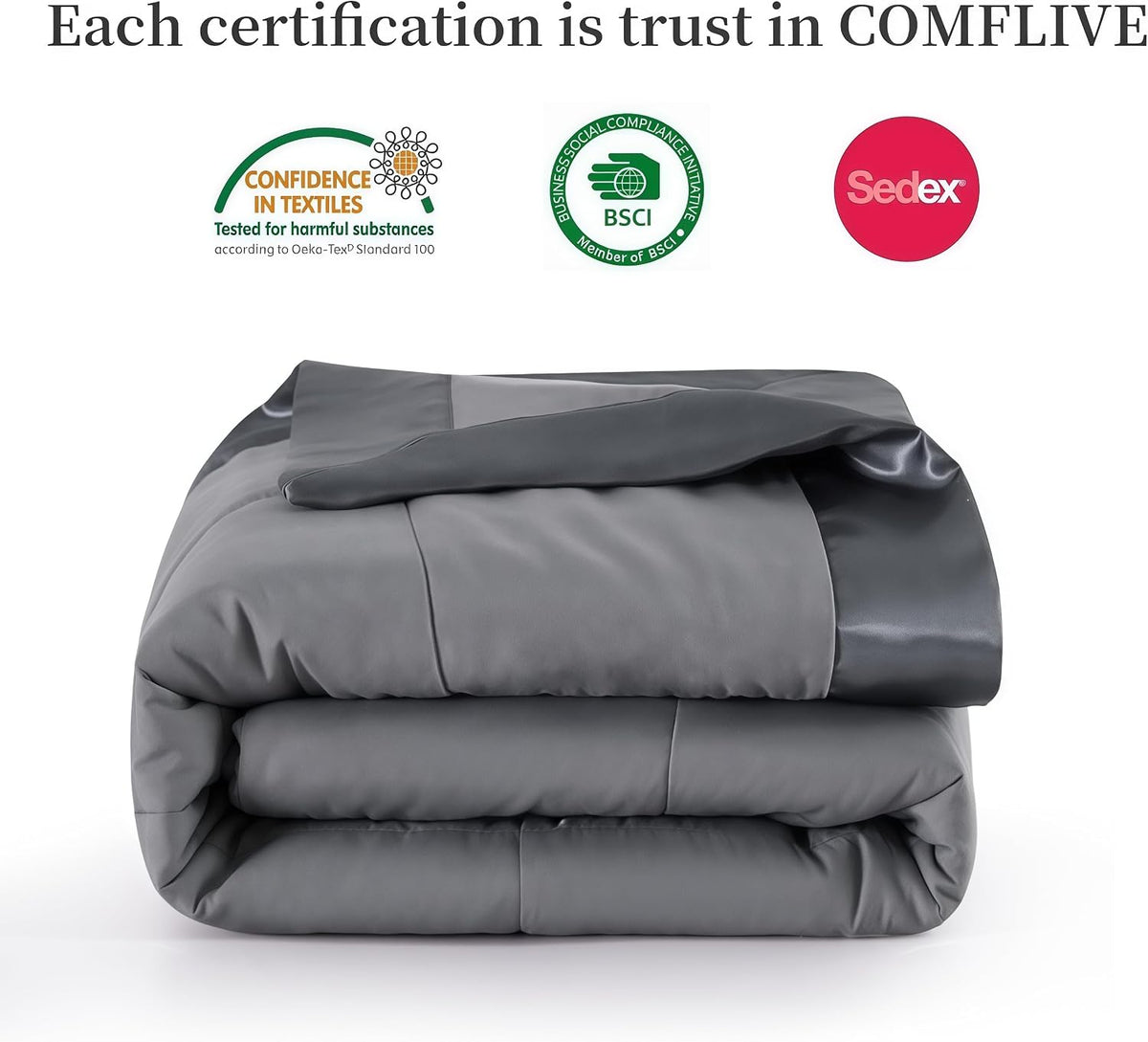 COMFLIVE King Down Alternative Blanket - Lightweight Satin Trim, Charcoal
