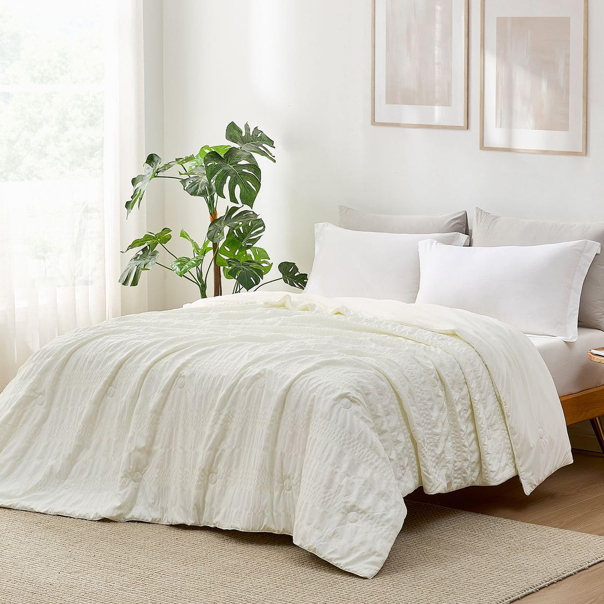 Cozy Bliss Seersucker Cooling Comforter Queen Size, Q-Max 0.45 Reversible Lightweight Cooling Blanket, Breathable Silk Smooth Summer Bedding Quilt for Hot Sleepers Night Sweats Dark Grey