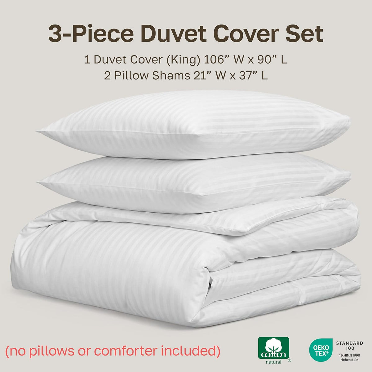 California Design Den Luxury Duvet Cover Set King, Striped White