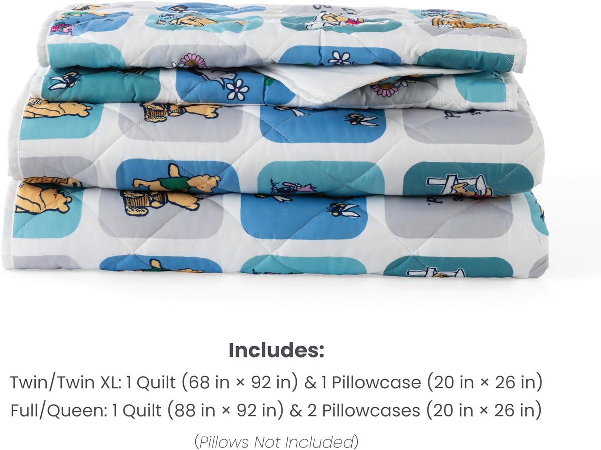Berkshire Winnie and Friends Microfiber Quilt Set, Ultra Soft Lightweight Coverlet Bedspread with 1 Sham, All-Season Cozy Bedding for Bedroom(Twin/TwinXL, Friends Boxes Blue)