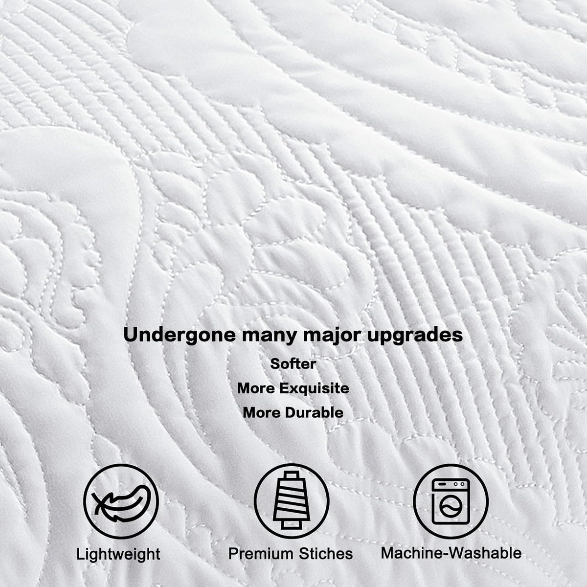 BOSOWOS Quilted Pillow Shams Set of 2, Decorative Microfiber Standard Bed Pillow Shams, Soft Pillow Covers with Envelope Closure (White, 2Pcs:20 x 26inch)