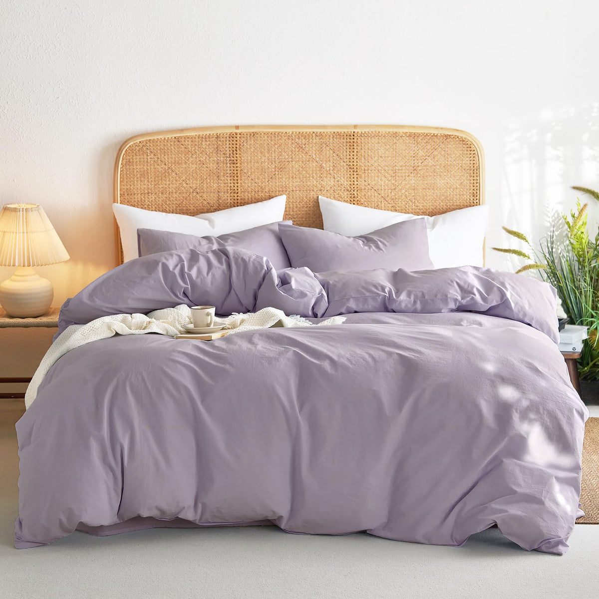 Wake In Cloud - Cotton Duvet Cover Set, 100% Washed Cotton, Linen Like Textured, Breathable Durable Comfy Farmhouse Neutral Bedding Set, 3 Pieces, Light Denim Blue, Twin/Twin XL Size