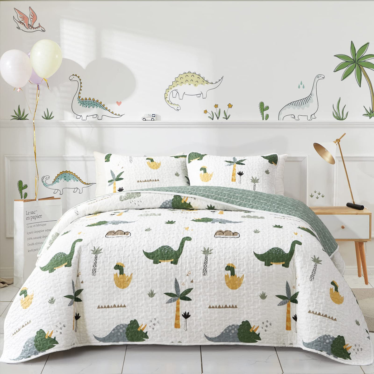 Joyreap 2-Piece Cotton Quilt Set Twin, Vibrant Ocean Theme Starfish Whale Crab Printed on White, Smooth Soft Quilt Bedspread Bed Cover for All Season, 1 Quilt and 1 Pillow Sham- 68x86 inches