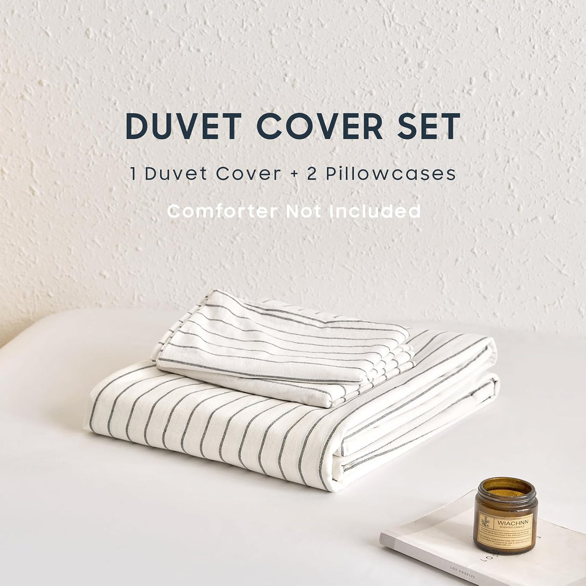 Wake In Cloud Striped Cotton Duvet Cover Set, White, Queen