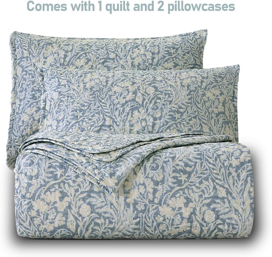 DURLENGEN Botanical Quilt California King Size,Reversible Bedding Set,Beige