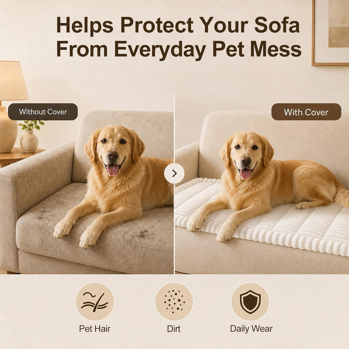 decorUhome Couch Cover for Dogs, Non Slip Fuzzy Thick Pet Sofa Protector