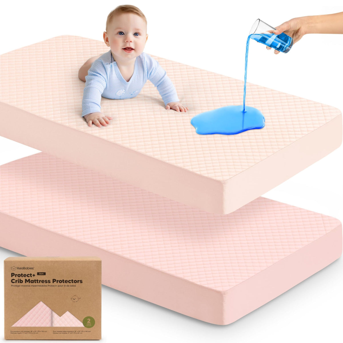 2pk Waterproof Crib Mattress Protector Cover Fitted 52x28 (Soft White/Mavy)