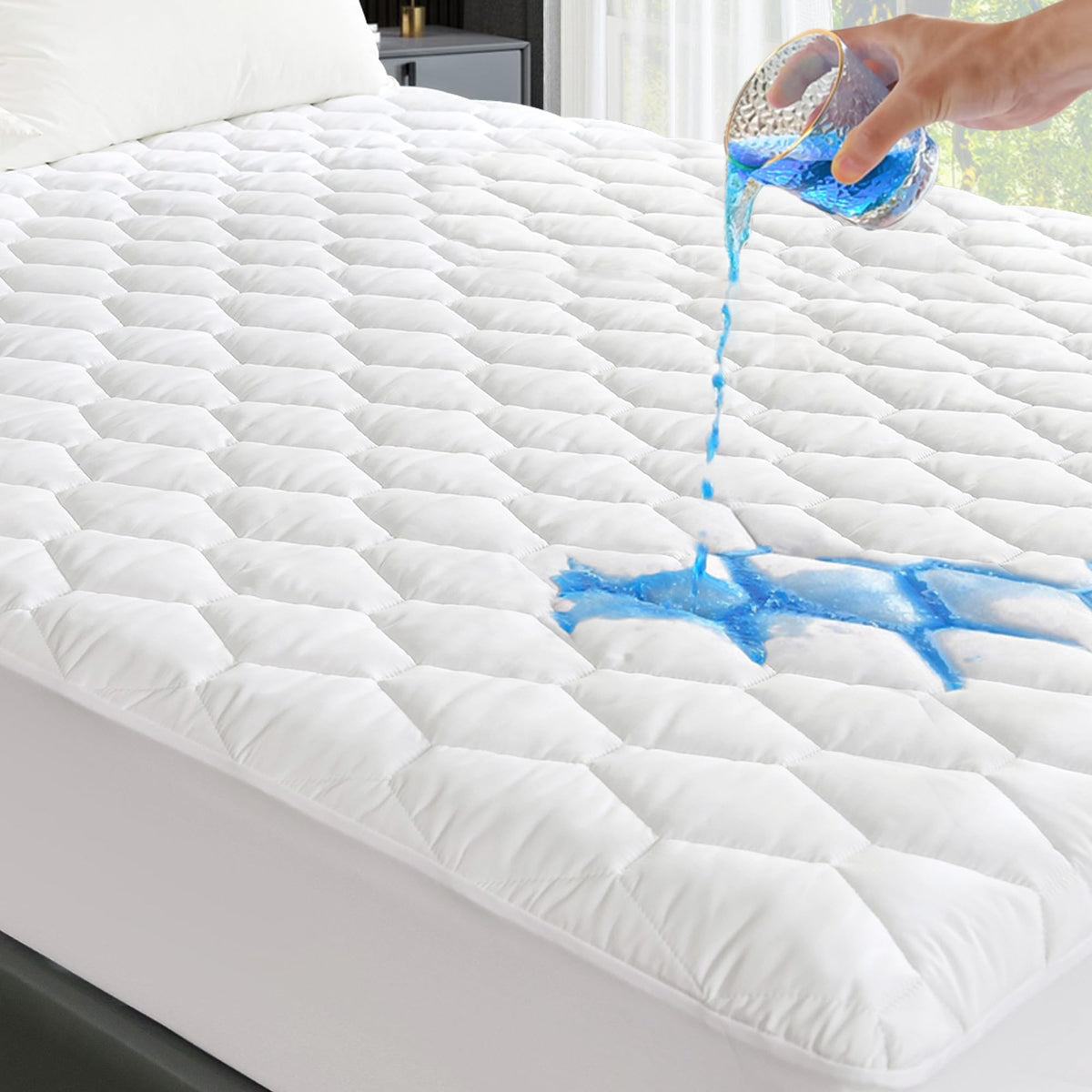 GRT Twin Mattress Protector Waterproof, Hollow Cotton Quilted Mattress Pad