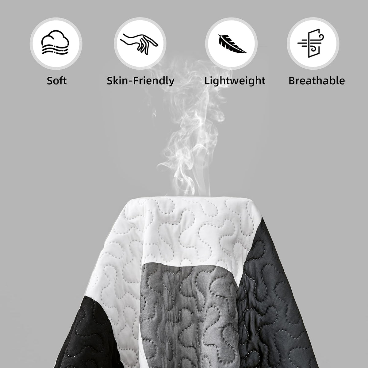 Tyrot 3 Piece Black Grey Quilt Full/Queen Size Black White Gray Bedding Set