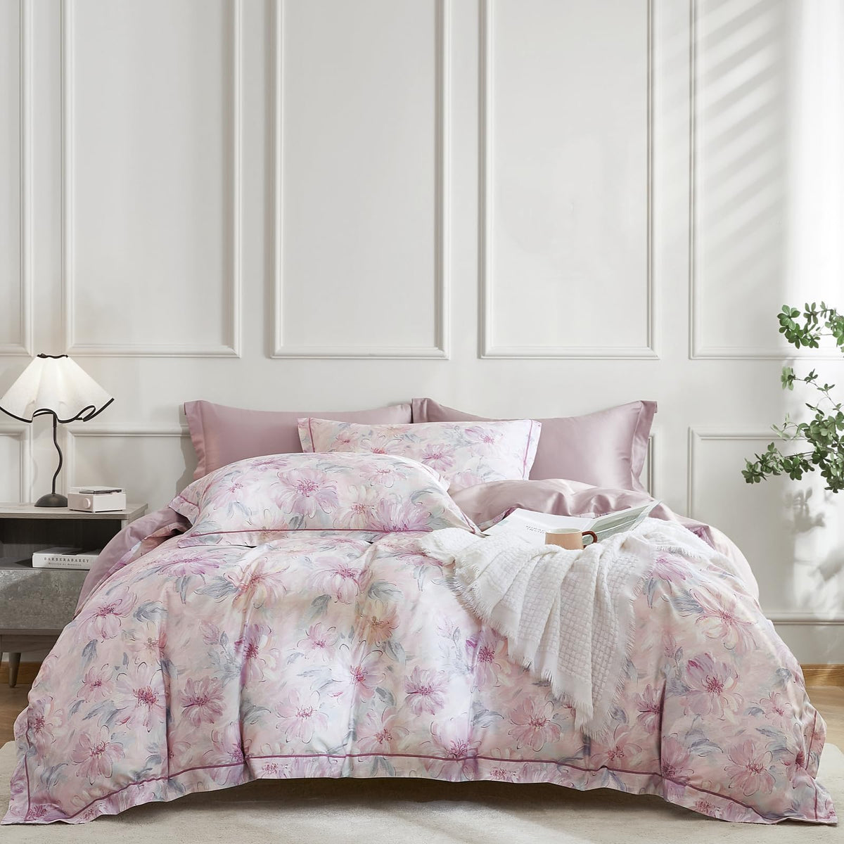 OAITE Queen Duvet Cover Set 3pcs 100% Cotton Wildflower Botanical