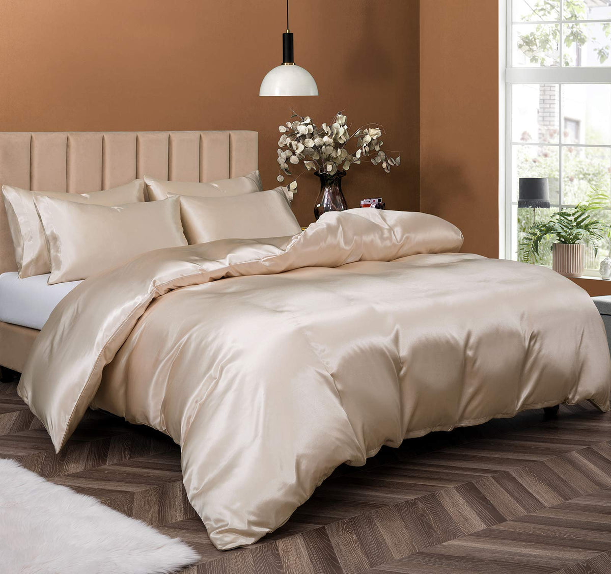 P Pothuiny 5 Pieces Blush Pink Satin Duvet Cover Full/Queen Size Set