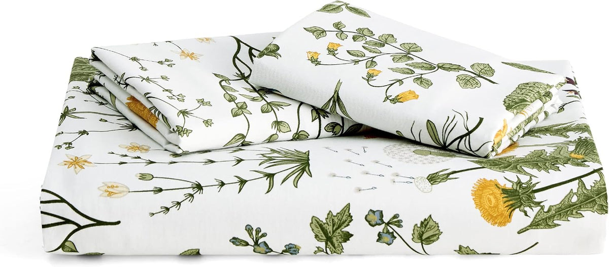 Bedsure PureWoven 100% Cotton Floral Duvet Cover Set, Queen, Green